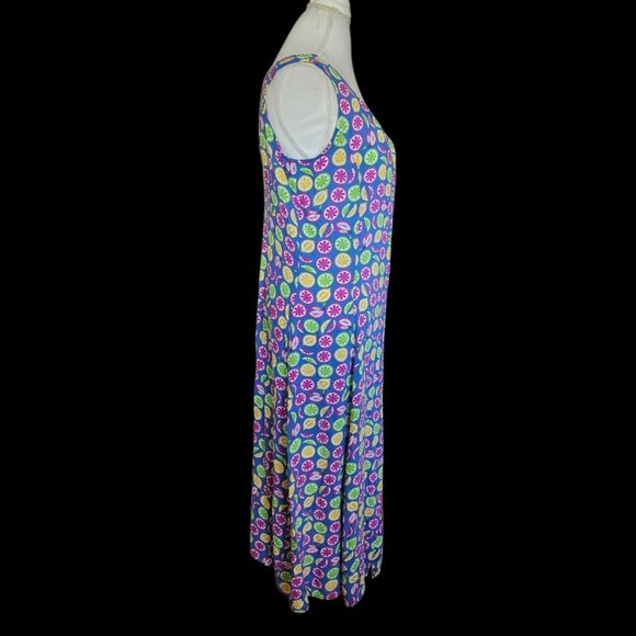 Retro 90s Fruit Print Colorful Maxi Button Down Dress Long Rayon Sz L Or Loose M - Picture 5 of 12
